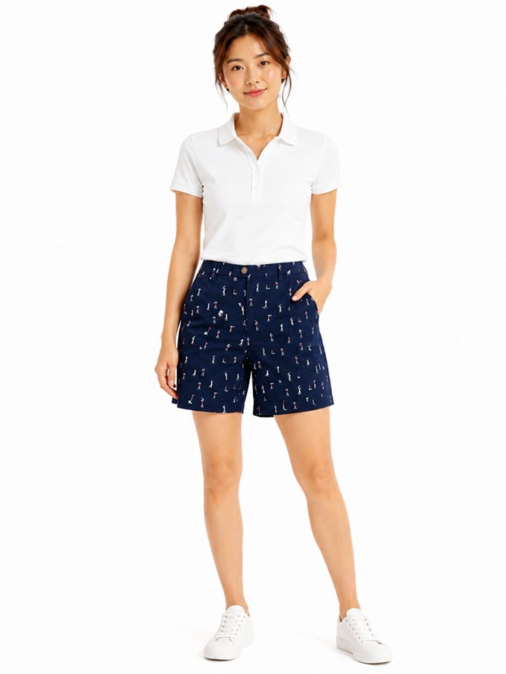 IZOD Golf Shorts Women’s Size 8 Navy Mini Golfer Print Stretch Casual Golf